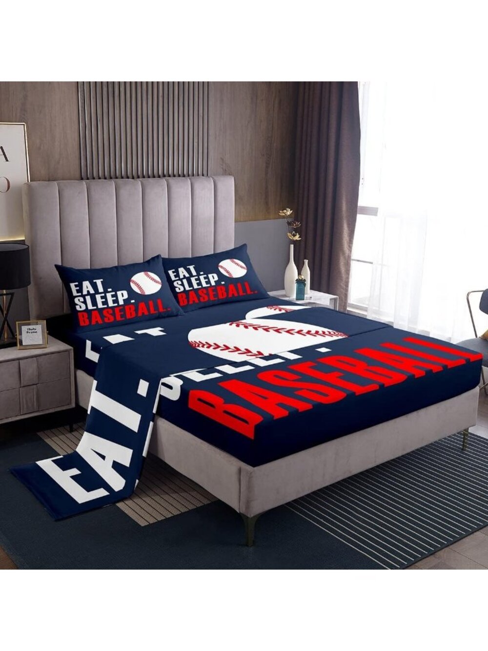 Baseball Themed Full Size Bedding Set 4 Pieces for Kids & Adults - Fun Design